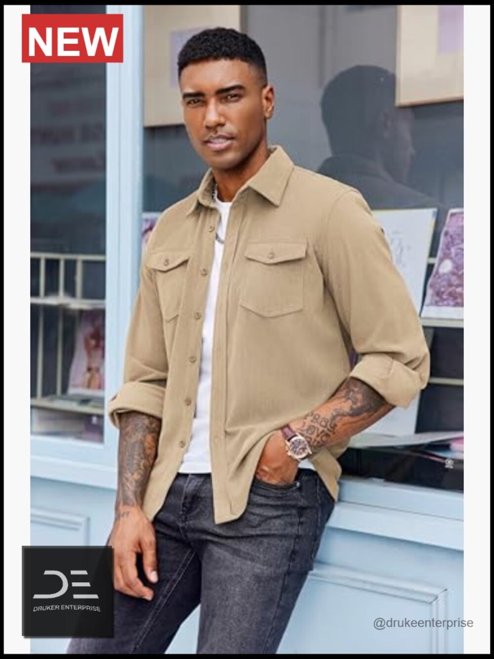 Corduroy Button Down Shirt Jacket Lightweight Overshirt with Flap Pockets - Picture 3 of 7